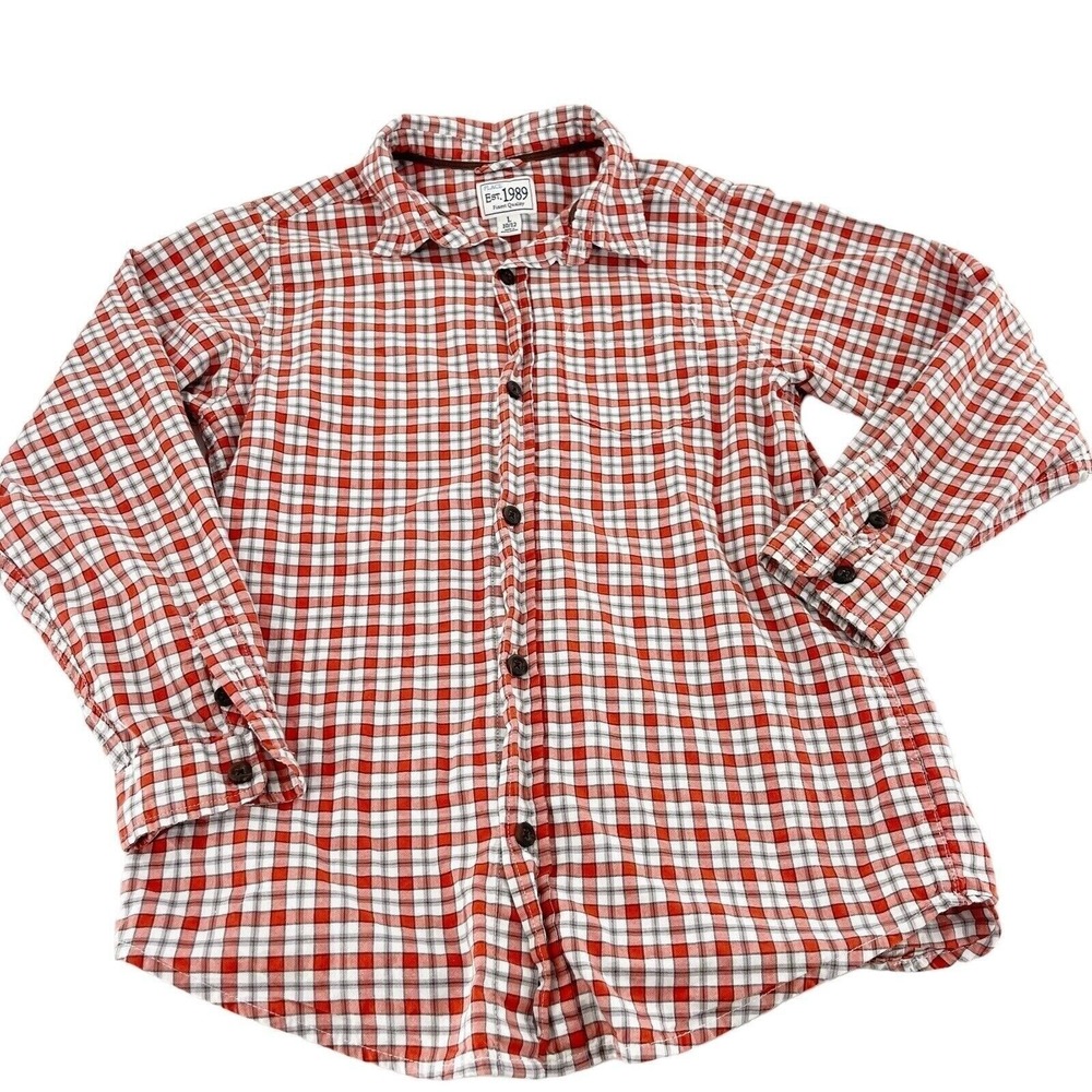 The Childrens Place Orange Plaid Button-Up Shirt Large 10/12 Country Western